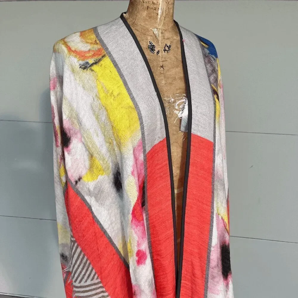 Blank London Vibrant Abstract Print Wool Blend Poncho - One Size